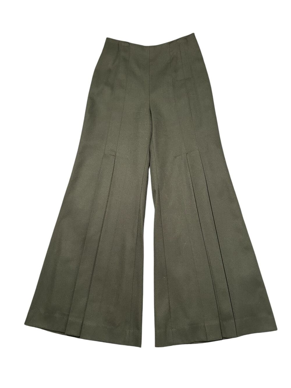 Rafinalla Wool Wide Leg Pants Size 8 Olive Green Trousers Pleated 31" Inseam